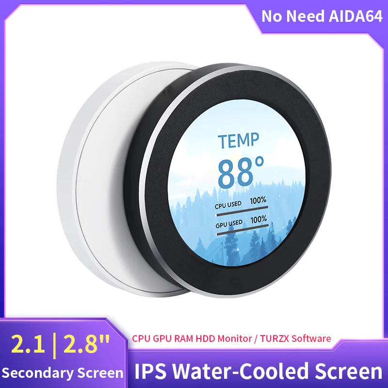 2.1 Inch IPS Secondary Screen Water-Cooled Round Screen 480x480 CPU GPU RAM HDD Monitoring with TURZX Software for PC Computer