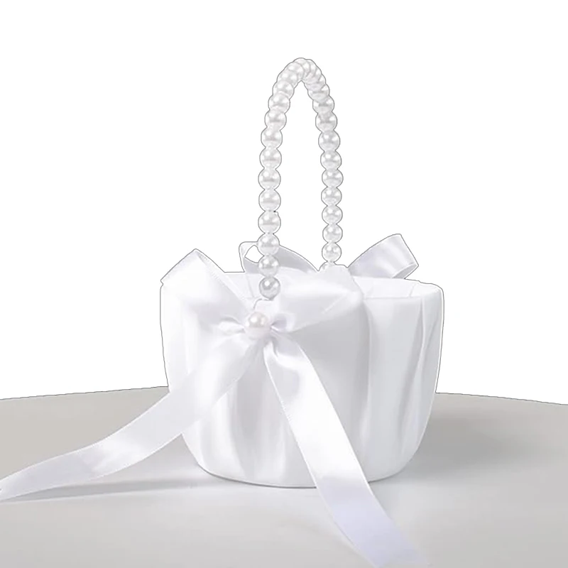 Wedding White Satin Bow Flower Basket