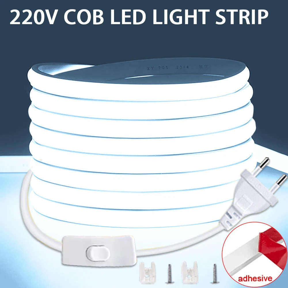COB LED Strip 220V Switch ON/OFF with EU Plug
