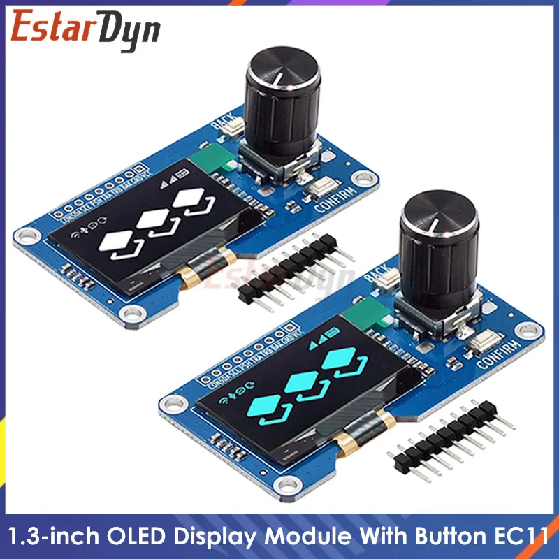 Estardyn 1.3" OLED Module SH1116 Drive / EC11 Encoder | White/Blue Display | I2C Interface | HD Screen for DIY Projects