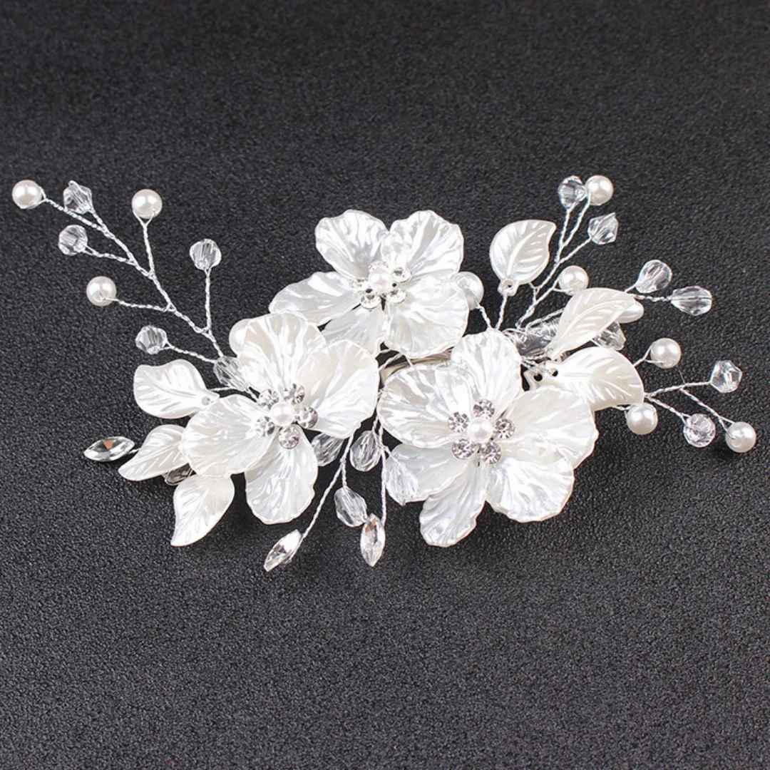 European and American bride side clip crown headpiece white pearl floral accessories pearl hair clip fast-selling Alibaba weddin