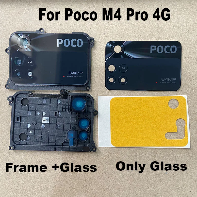 1PCS For Xiaomi Poco M4 Pro 4G Back Camera Lens Glass Rear With Frame Cover Replacement